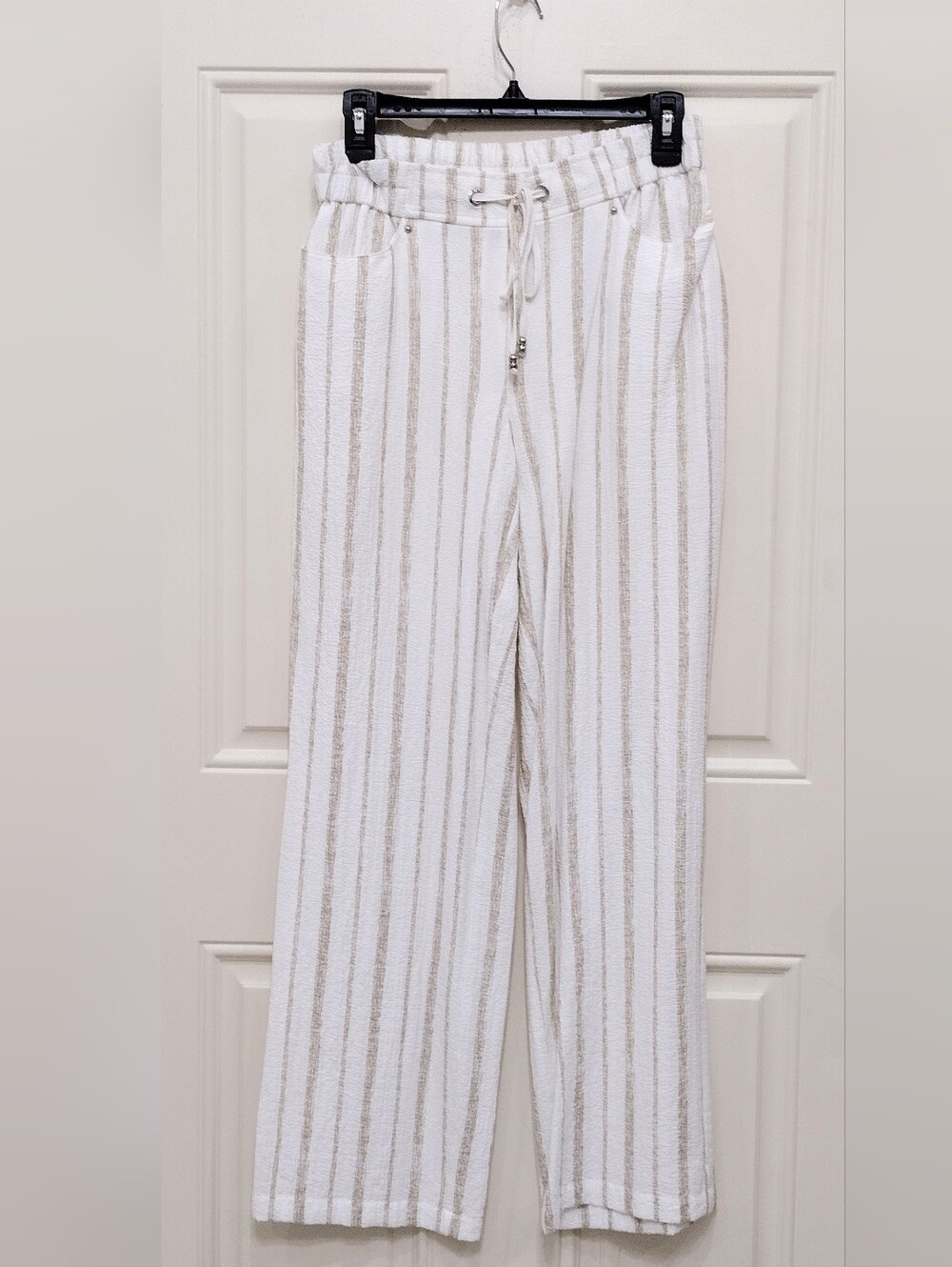 JM Collection Sz Xs White Wide-Leg White with Tan Stripes